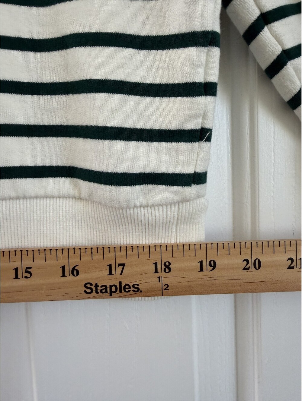 NWOT Boden Green & White Striped Button Shoulder Sweatshirt Size M - Picture 11 of 12